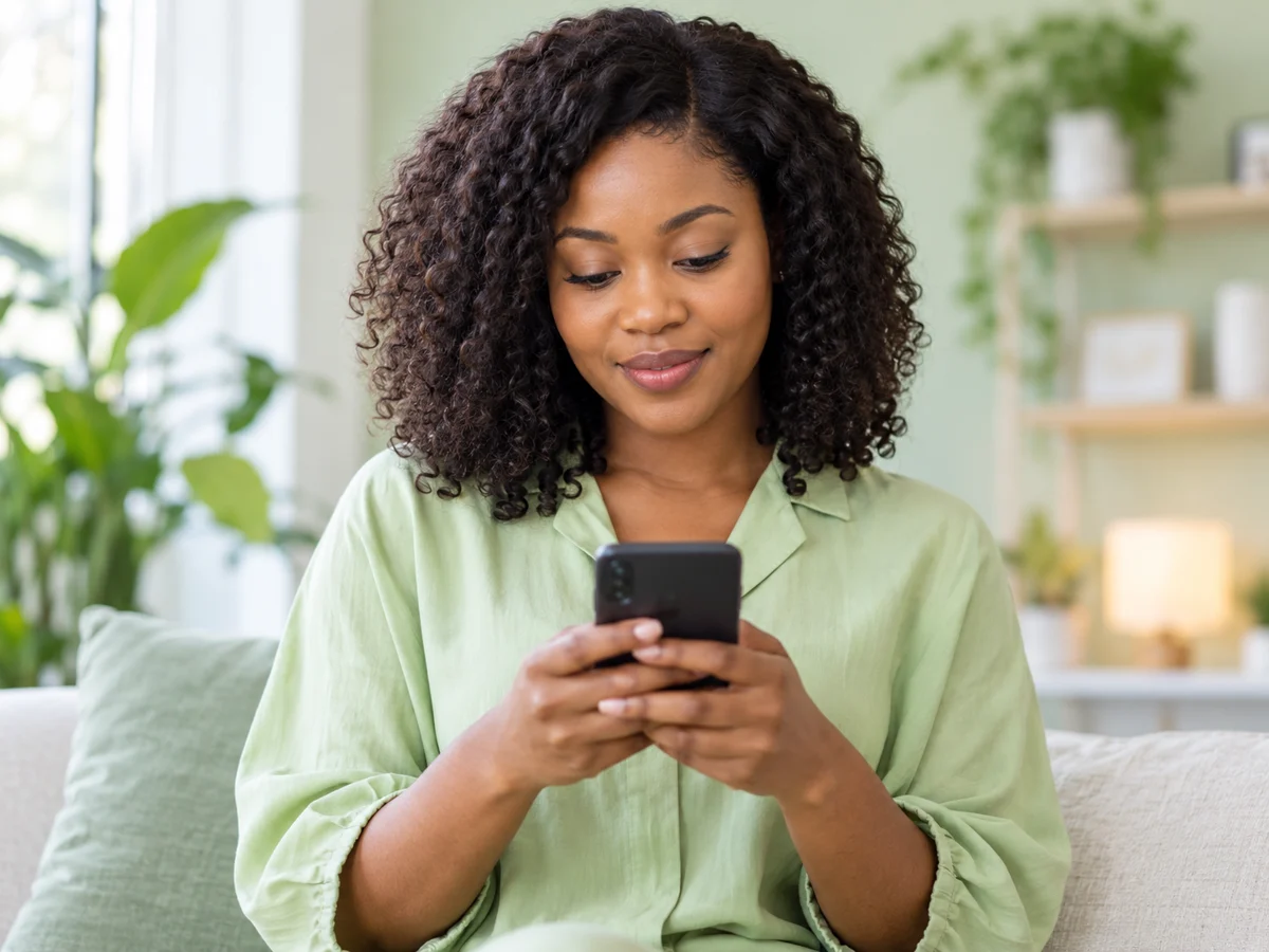 Illustrative portrait of a woman using her smartphone